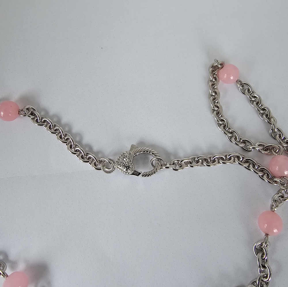 Beautiful Authentic Judith Ripka Pink Jadite 💗 & Beads Sterling Silver Necklace - Picture 4 of 11